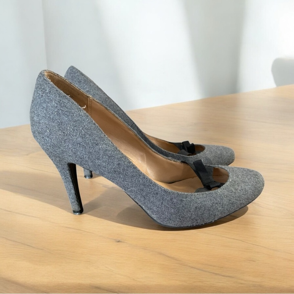 Lauren Conrad Wool Blend Heels Sz 8.5 Gray Black Bow Office Classic Office Cute